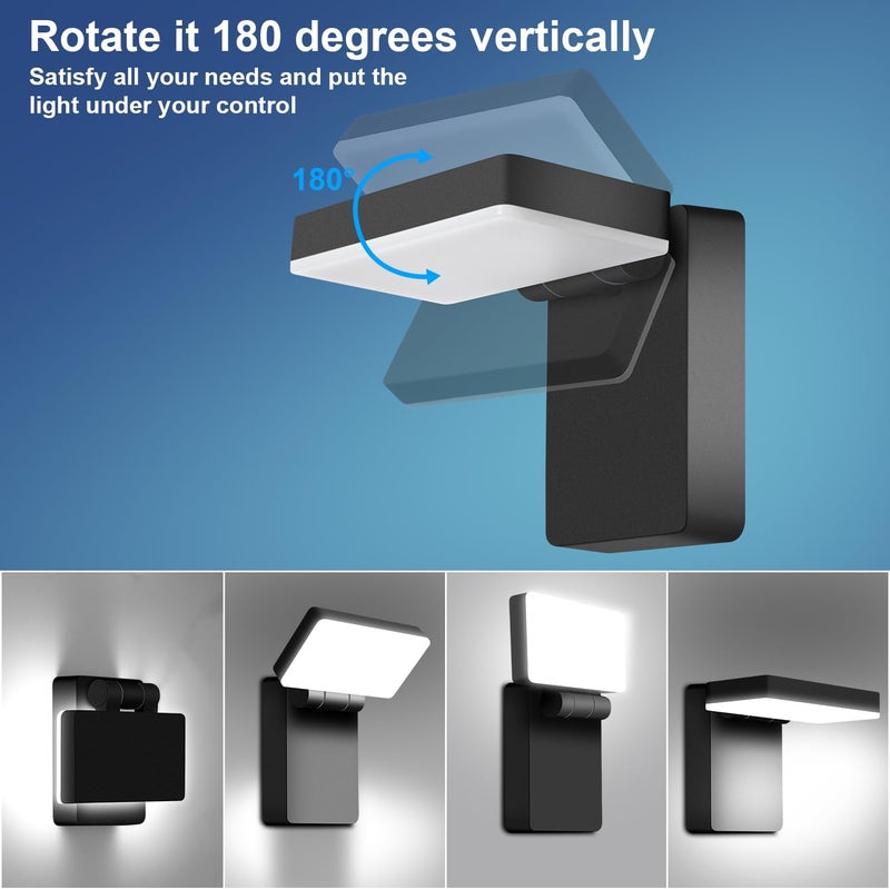 LEDMO 60W LED Outdoor Wall Light 350° Horizontal/180° Vertical LED Exterior Wall Lights Modern Neighbor Friendly Adjustable Exterior Flood Lighting 5000k 6000lm IP66 for Upper Areas Yard Porch - Image 3